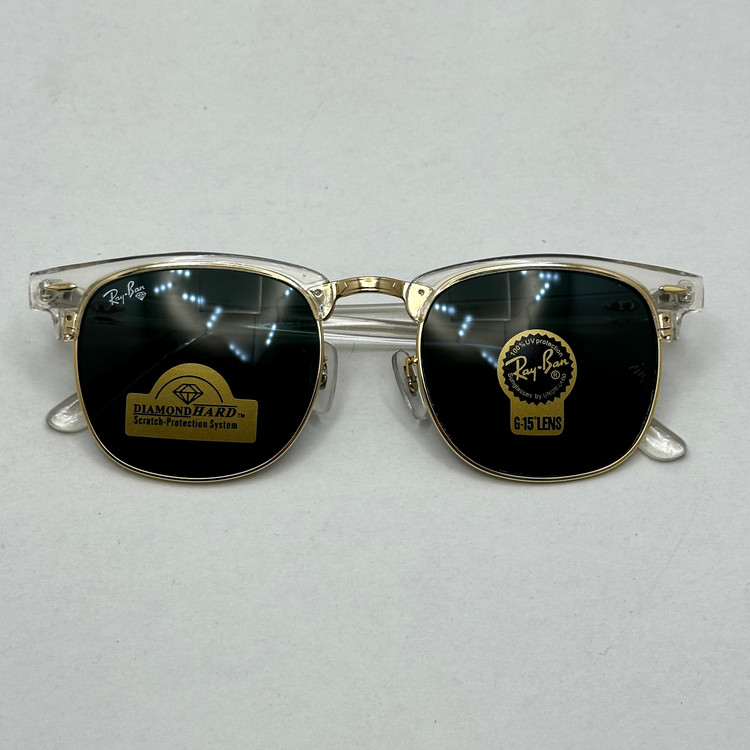 عینک آفتابی کلاب مستر ریبن rayban شیشه سنگ مشکی فریم شفاف به همراه پک کامل RB 3016