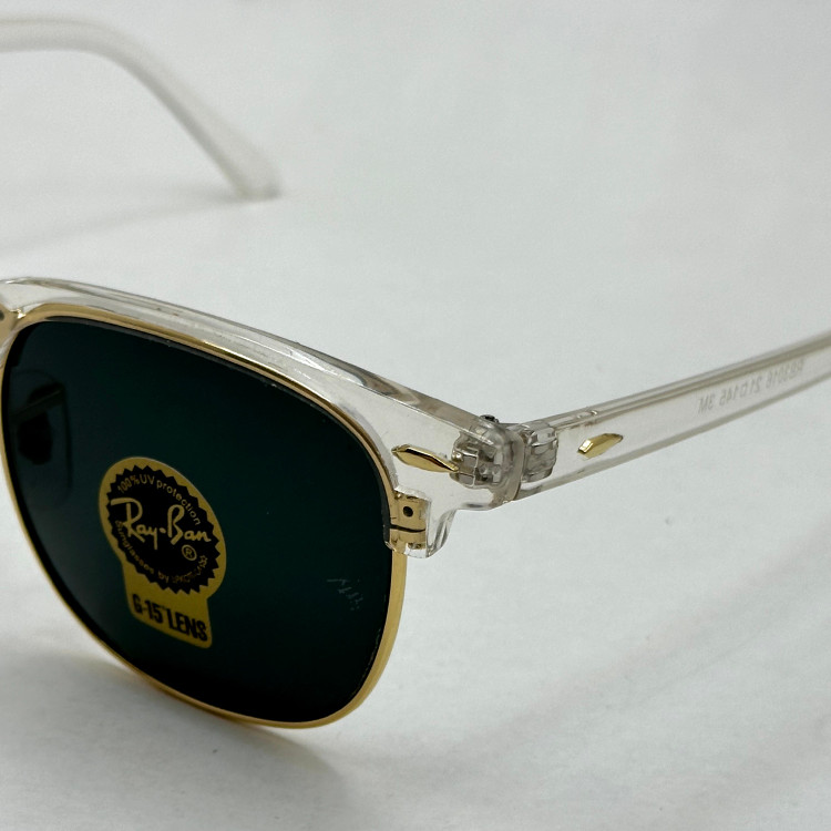عینک آفتابی کلاب مستر ریبن rayban شیشه سنگ مشکی فریم شفاف به همراه پک کامل RB 3016