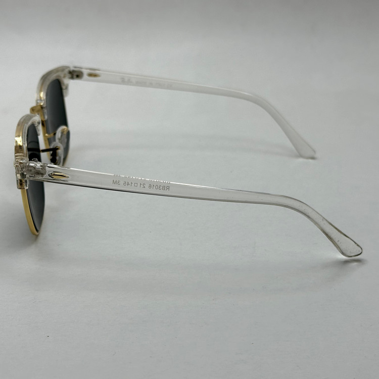 عینک آفتابی کلاب مستر ریبن rayban شیشه سنگ مشکی فریم شفاف به همراه پک کامل RB 3016