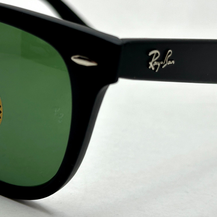 عینک آفتابی ریبن rayban ویفرر شیشه سنگ مشکی مات عدسی سبز سایز 54 به همراه پک کامل اورجینال RB 2140