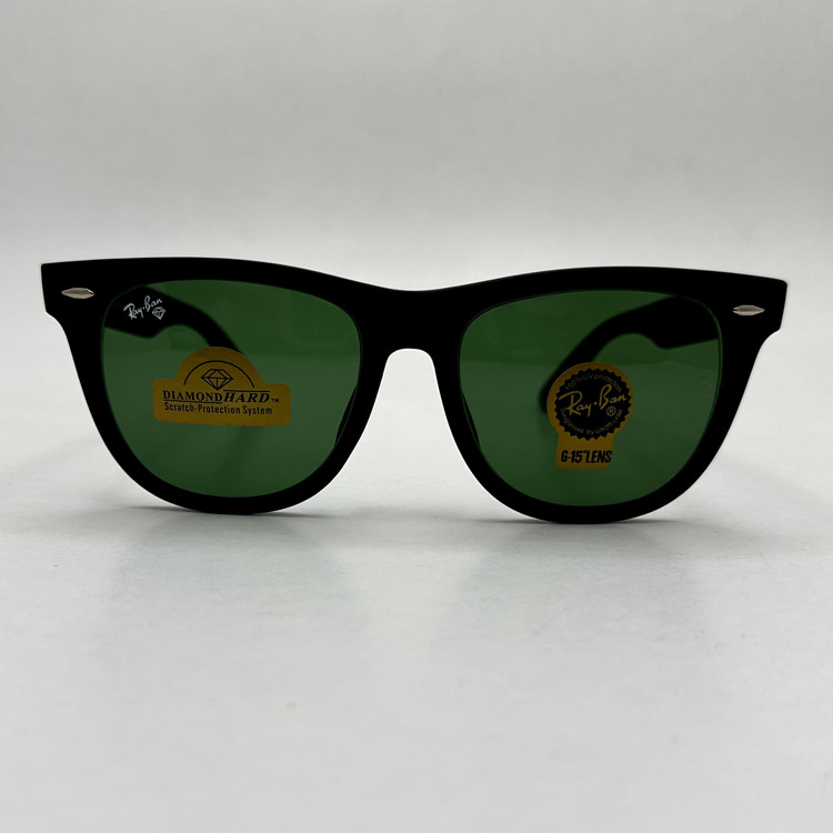 عینک آفتابی ریبن rayban ویفرر شیشه سنگ مشکی مات عدسی سبز سایز 54 به همراه پک کامل اورجینال RB 2140