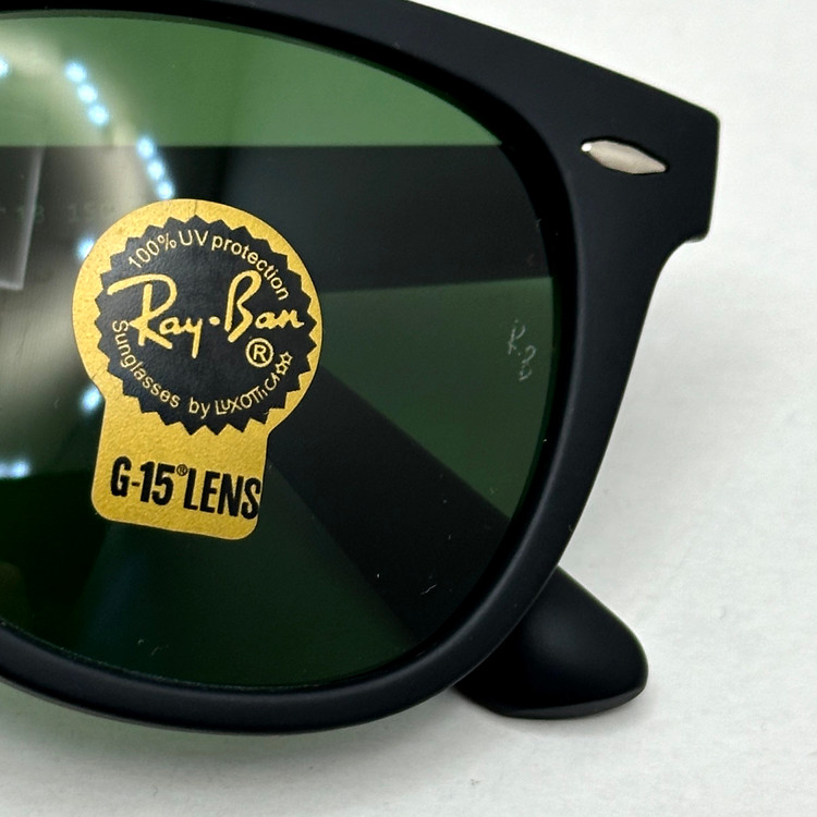 عینک آفتابی ریبن rayban ویفرر شیشه سنگ مشکی مات عدسی سبز سایز 54 به همراه پک کامل اورجینال RB 2140