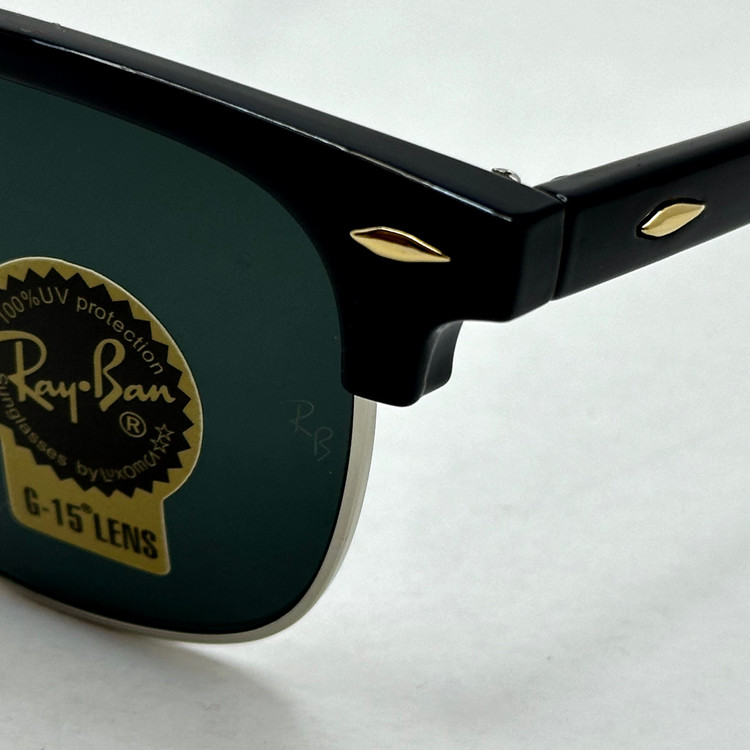 عینک آفتابی کلاب مستر ریبن rayban شیشه سنگ مشکی فریم نقره ای به همراه پک کامل RB 3016