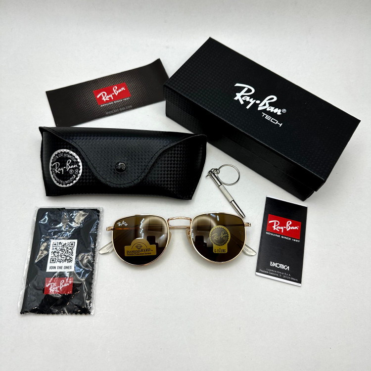 عینک آفتابی ریبن rayban شیشه سنگ قهوه ای طلایی کد rb 3958 - فول پک