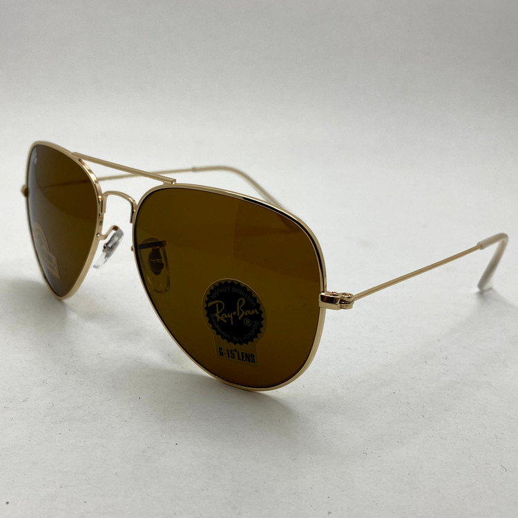 عینک آفتابی خلبانی AVIATOR ریبن rayban شیشه سنگ طلایی قهوه ای سایز 3026 فول پک