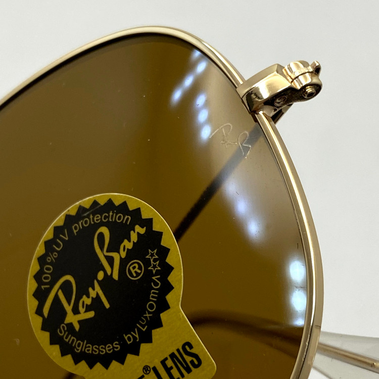 عینک آفتابی خلبانی AVIATOR ریبن rayban شیشه سنگ طلایی قهوه ای سایز 3026 فول پک