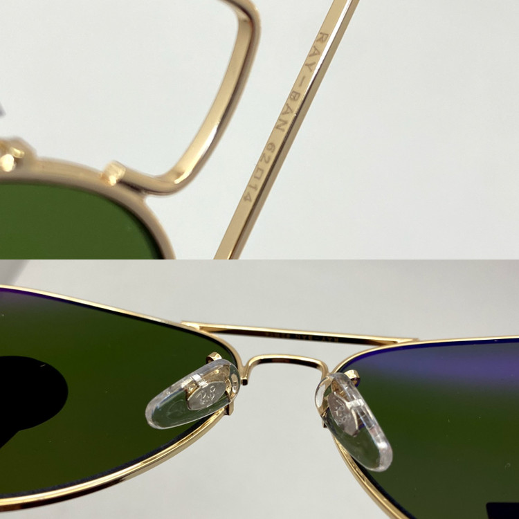 عینک آفتابی خلبانی AVIATOR ریبن rayban شیشه سنگ طلایی سبز سایز 3026 فول پک اورجینال
