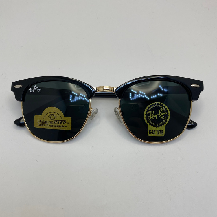 عینک ریبن rayban کلاب مستر شیشه سنگ مشکی طلایی RB 3016 با پک کامل اورجینال ریبن (جعبه،کیف،دستمال نانو،شناسنامه،کاتالوگ)
