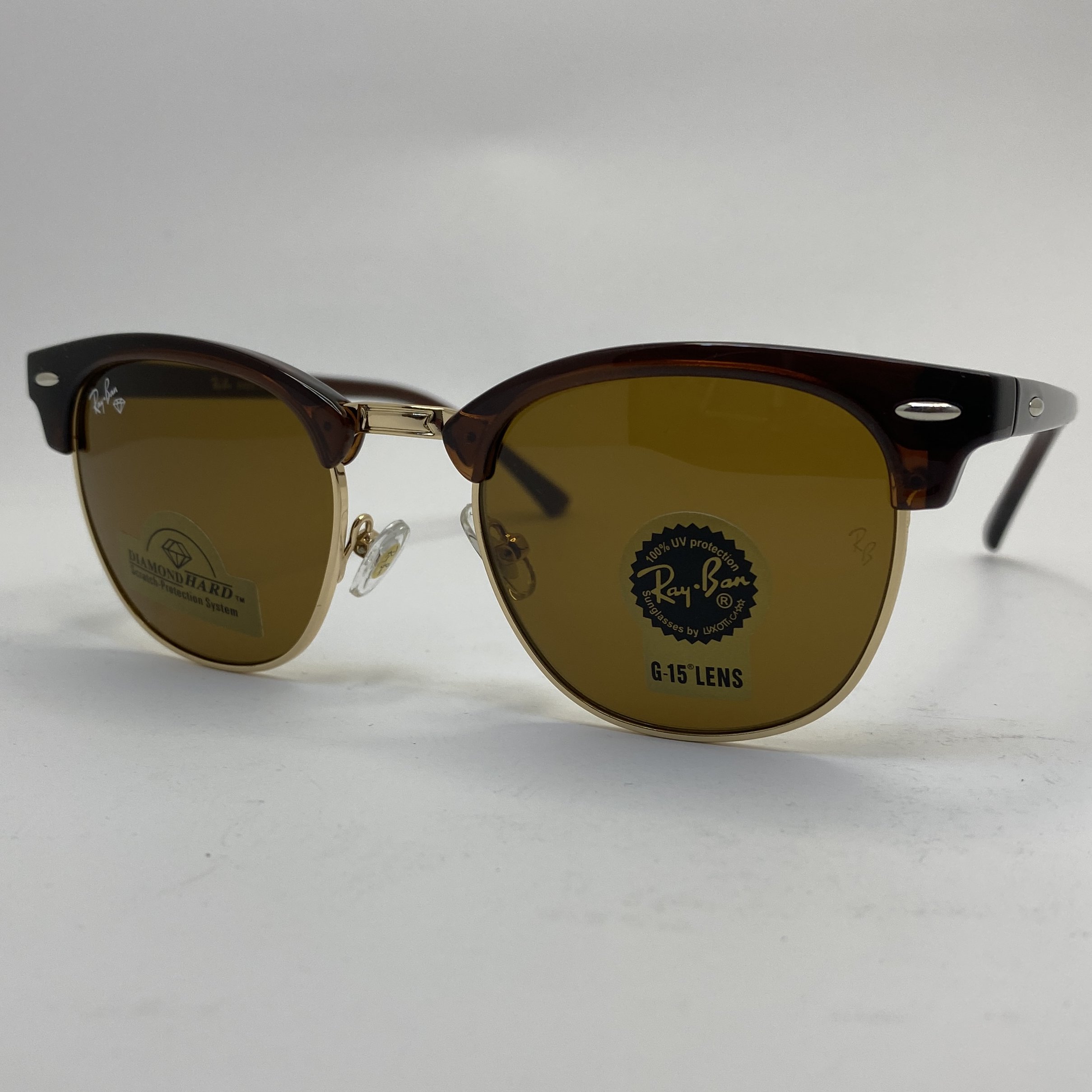 عینک ریبن rayban کلاب مستر شیشه سنگ قهوه ای طلایی با پک کامل ریبن RB 3016