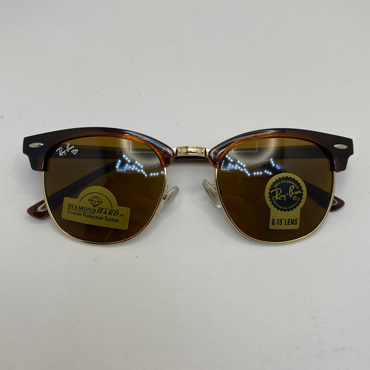 عینک ریبن rayban کلاب مستر شیشه سنگ قهوه ای طلایی با پک کامل ریبن RB 3016