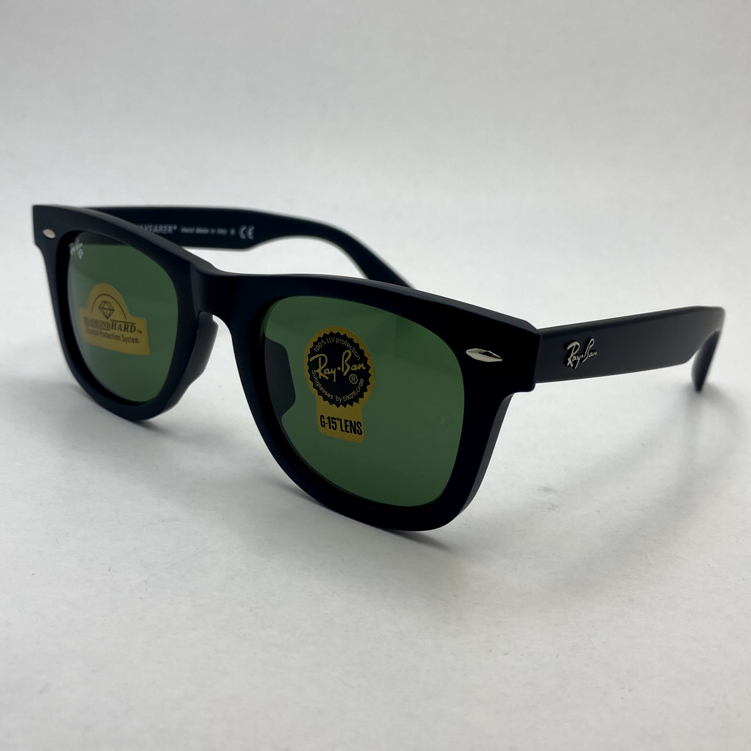 عینک آفتابی ویفرر ریبن rayban WAYFARER شیشه سنگ سبز فریم مات سایز 50 به همراه پک کامل اورجینال RB 2140
