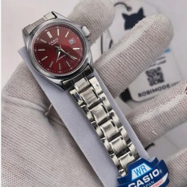ساعت مچی زنانه دخترانه کاسیو casio کیفیت عالی پرمیوم نقره ای آلبالویی چری