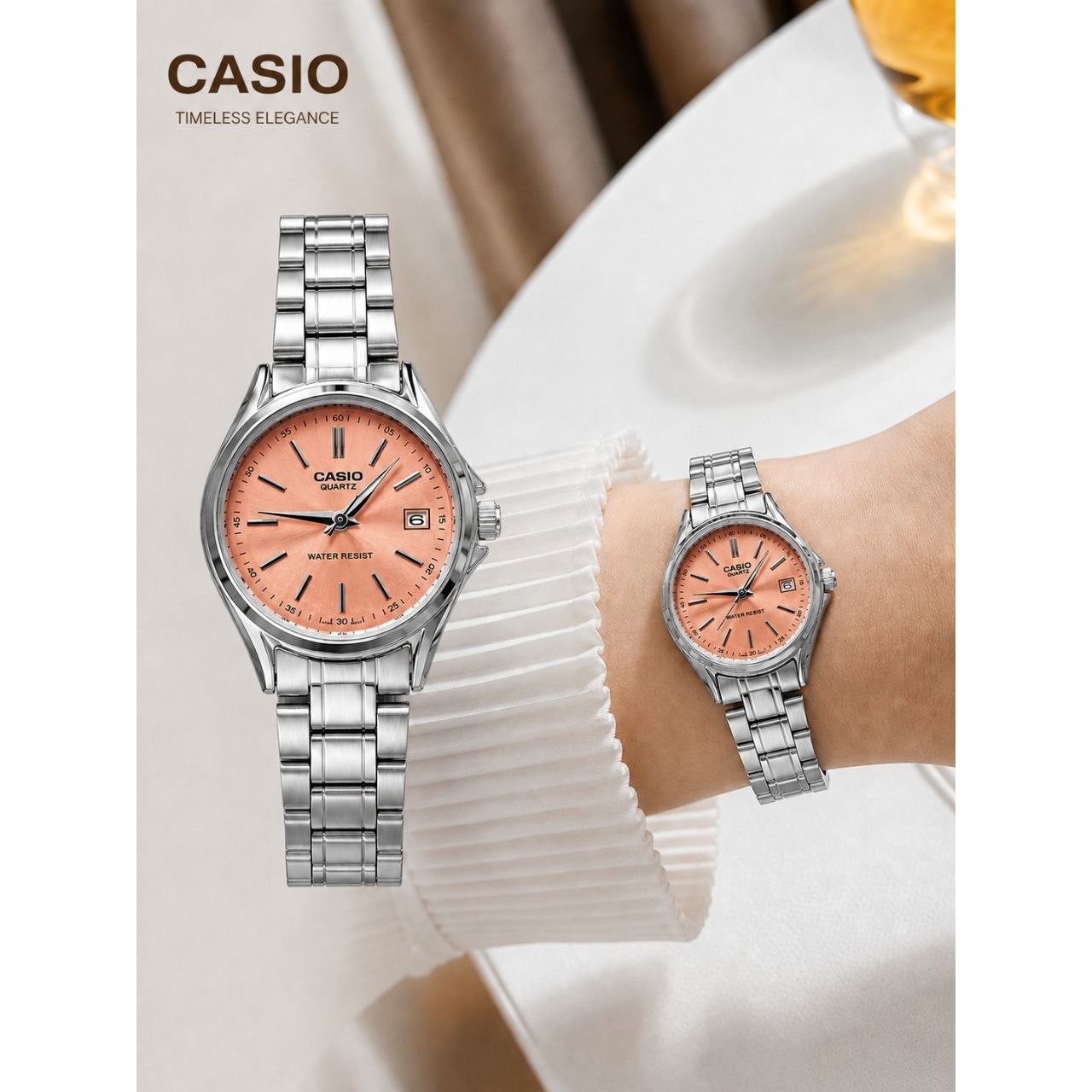 ساعت مچی زنانه دخترانه کاسیو casio کیفیت عالی پرمیوم نقره ای گلبهی