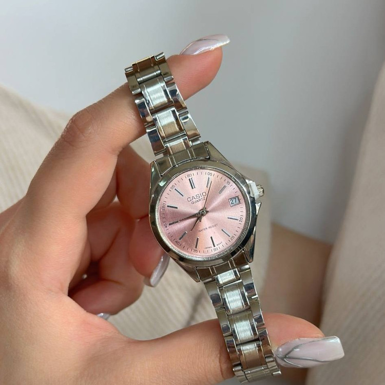 ساعت مچی زنانه دخترانه کاسیو casio کیفیت عالی پرمیوم نقره ای گلبهی