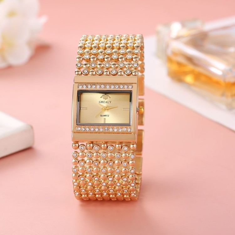 ساعت مچی زنانه دخترانه REALY jewellery طلایی تیفانی مکعبی بند دستبندی مجلسی