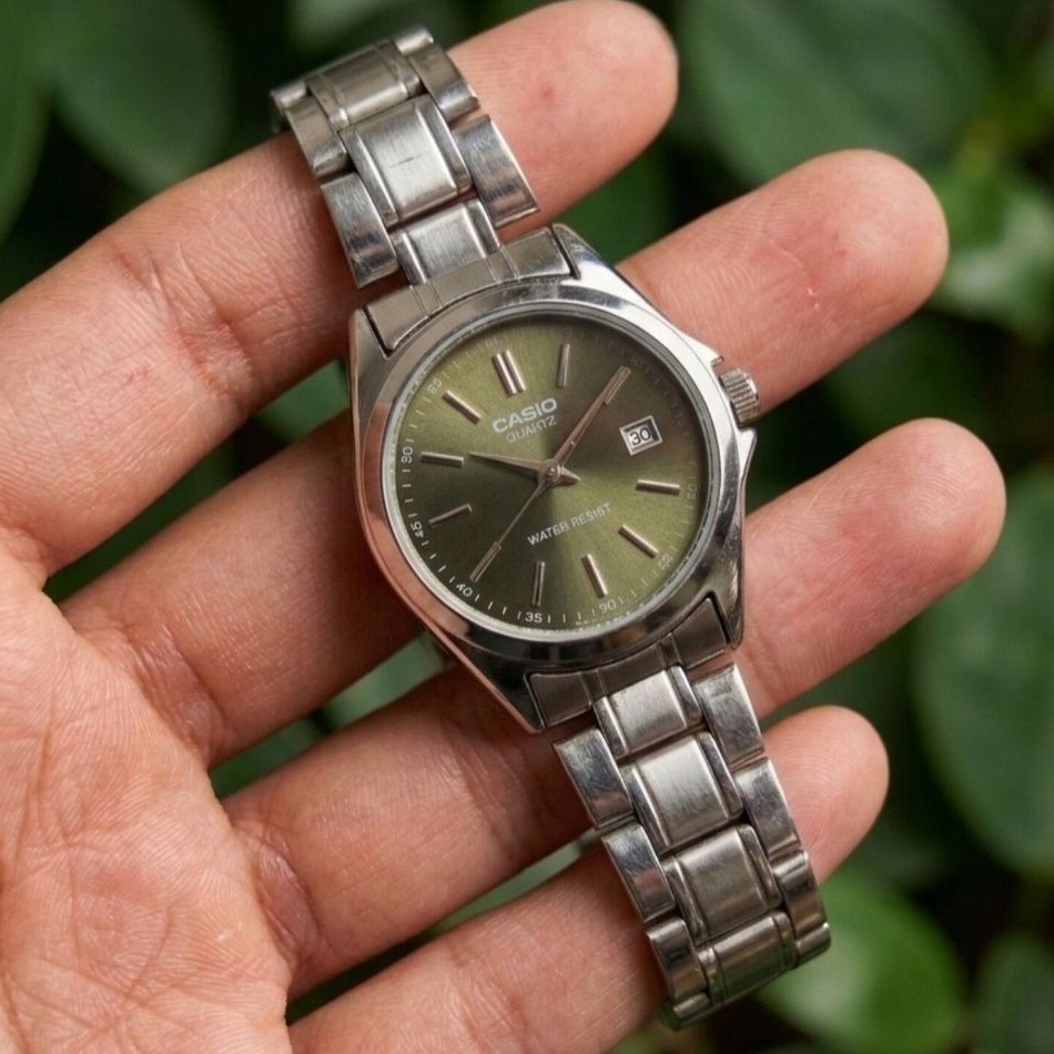 ساعت مچی زنانه دخترانه کاسیو casio کلاسیک صفحه سبز زیتونی
