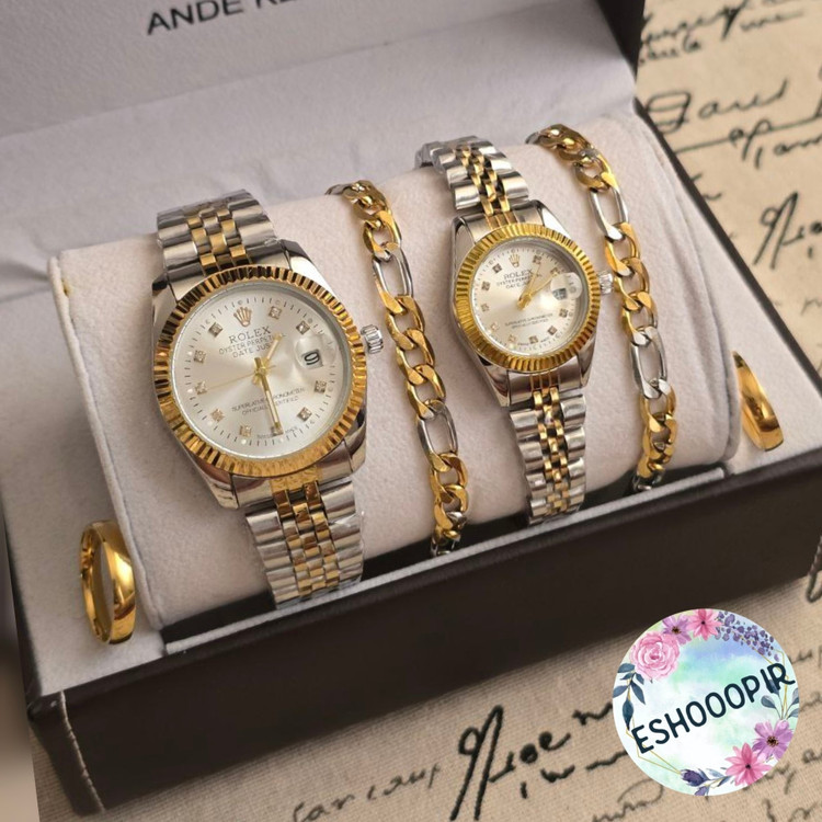 ساعت ست رولکس زنانه و مردانه Rolex با دستبند و انگشتر با ارسال رایگان