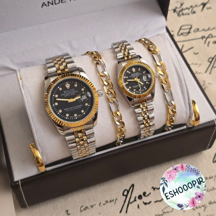 ساعت رولکس زنانه و مردانه Rolex ست با دستبند و انگشتر ساعت رولکس زنانه و مردانه با ارسال رایگان