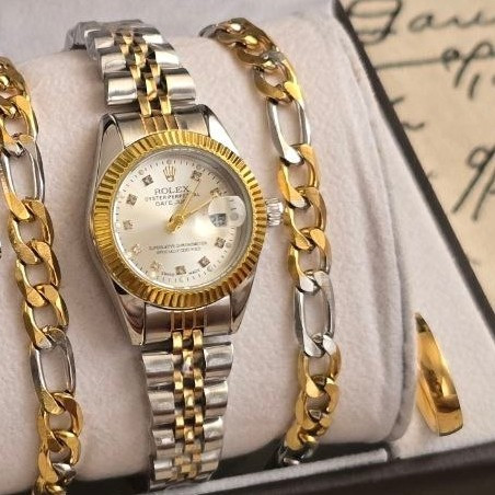 ساعت رولکس زنانه و مردانه Rolex ست با دستبند و انگشتر ساعت رولکس زنانه و مردانه با ارسال رایگان
