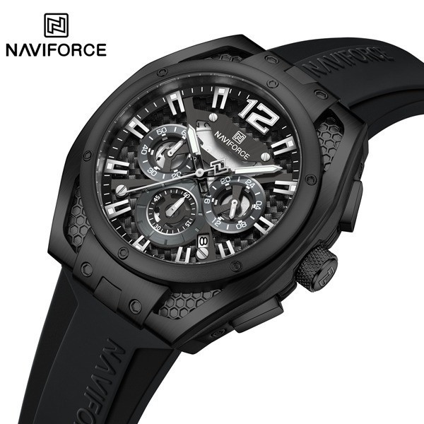 ساعت مچی مردانه اورجینال نیوی فورس مشکی ذغالی Naviforce NF8063 (سه موتوره)