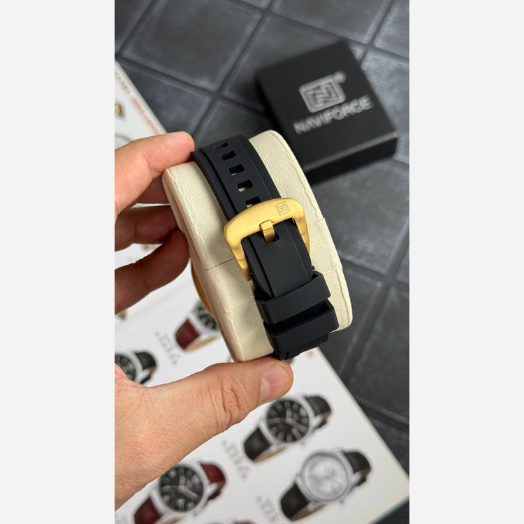 ساعت مردانه اورجینال نیوی فورس مشکی طلایی Naviforce NF8063 (سه موتوره)