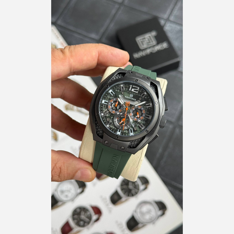 ساعت مچی مردانه اورجینال نیوی فورس سبز یشمی Naviforce NF8063 (سه موتوره)