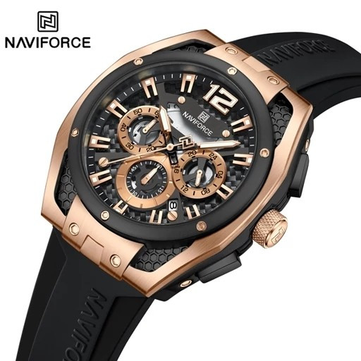 ساعت مردانه پسرانه نیوی فورس Naviforce اورجینال سه موتور فعال بند رابر مشکی