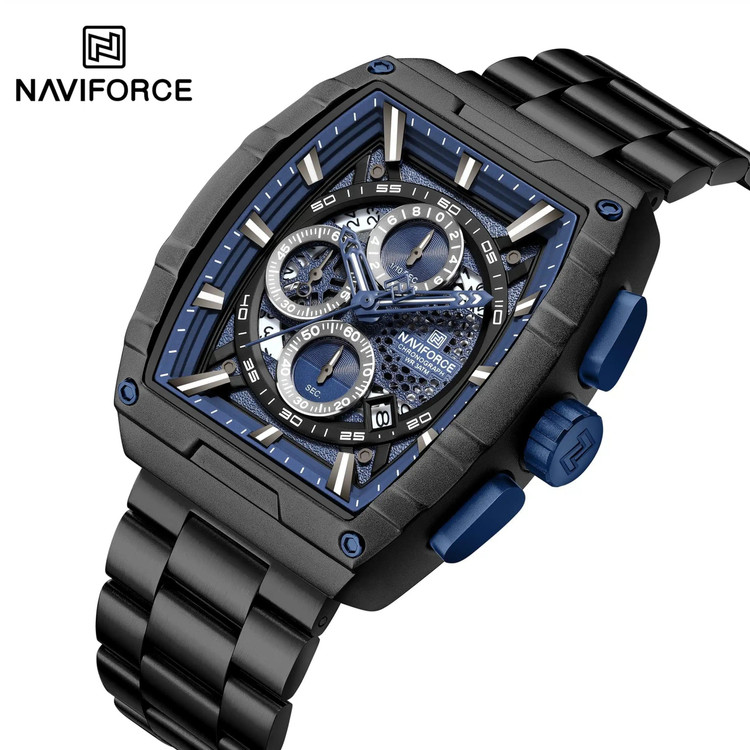 ساعت مچی مردانه ارجینال نیوی فورس Naviforce سه موتور فعال ضد آب بند مشکی ارسال رایگان
