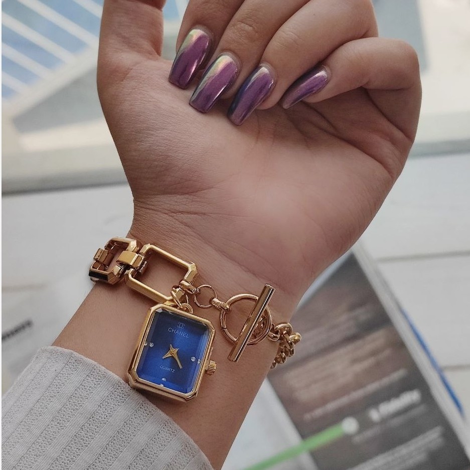 ساعت مچی زنانه شنل chanel با قفل تی و صفحه آبی سرمه ای و ارسال رایگان