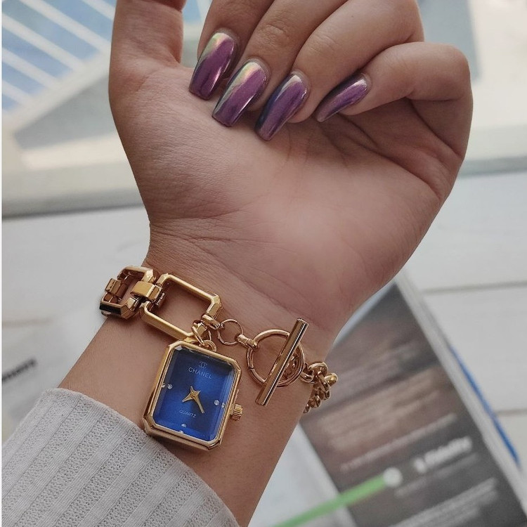 ساعت مچی زنانه شنل chanel با قفل تی و صفحه آبی سرمه ای و ارسال رایگان
