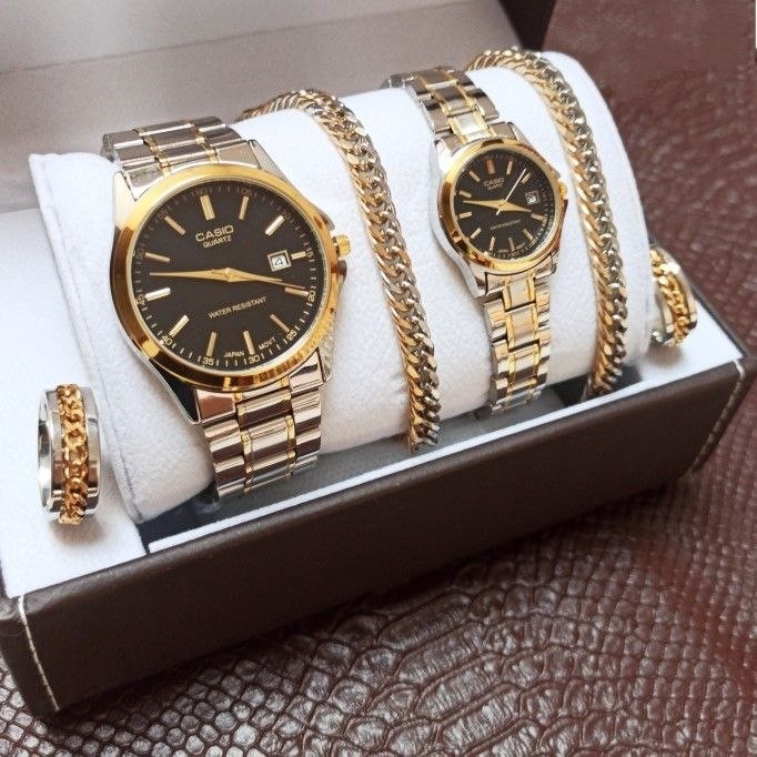 ست ساعت زنونه مردونه کاسیو casio بند طلایی نقره ای استیل