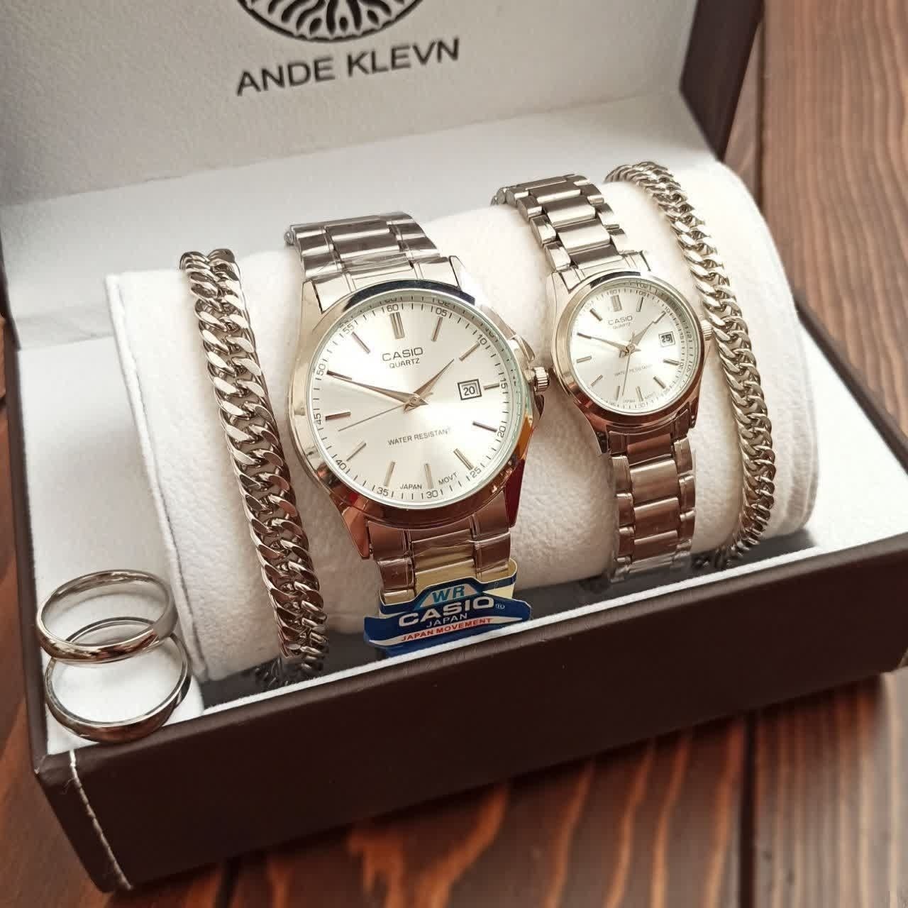 ست ساعت مردونه و زنونه کاسیو casio نقره ای استیل رنگ ثابت با کیفیت