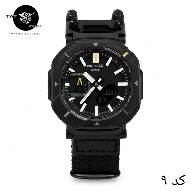 ساعت مردانه کاسیو پروترک PRJB001 با جعبه بند برزنتی کشی موتور ژاپن فول آپشن ساعت مچی کوهنوردی کمپینگ Casio Protrek