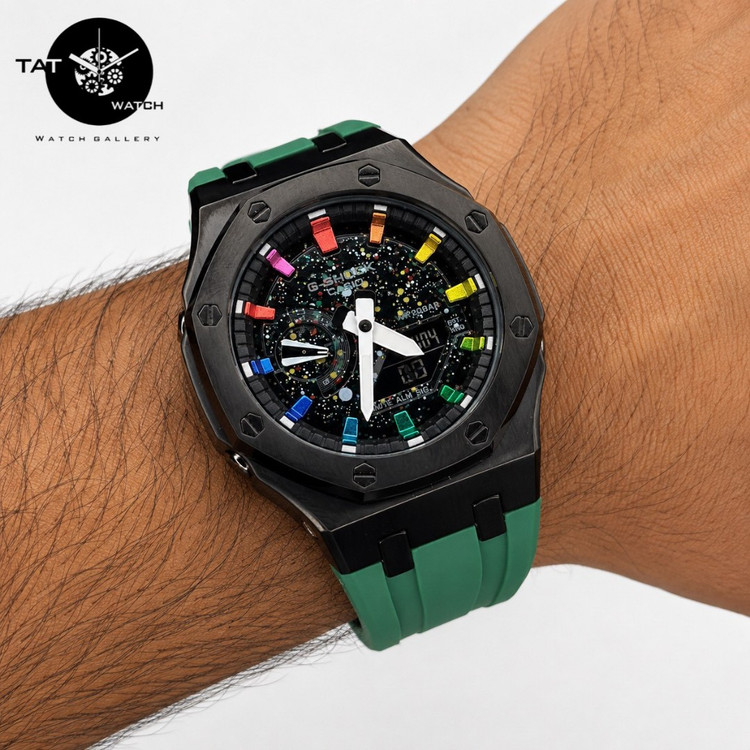 ساعت جیشاک طرح AP قاب فلزی کهکشانی موتور ژاپن مونتاژ تایلند یک سال گارانتی g-shock