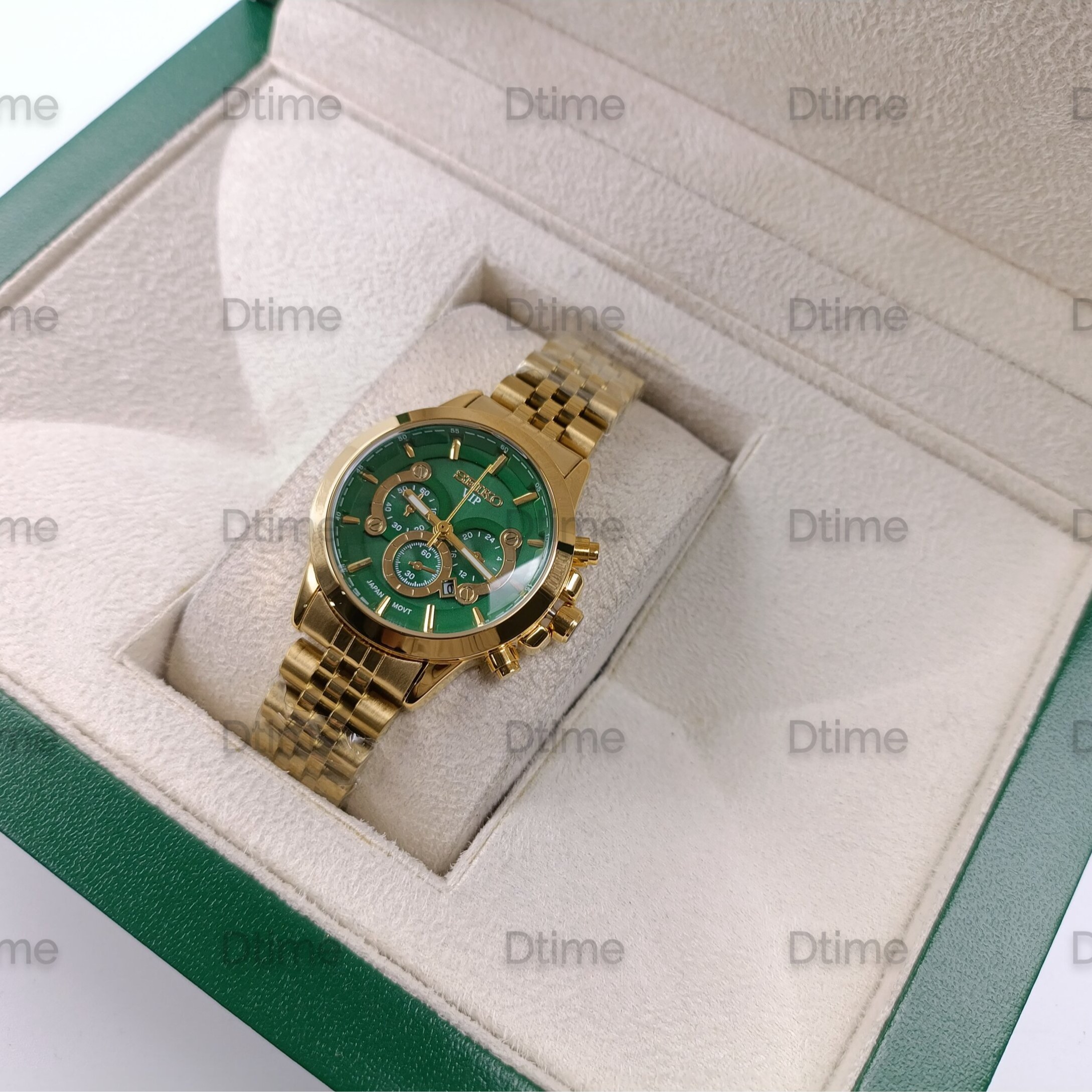 ساعت سیکو طلایی صفحه سبز طرح سه موتور 1758 تک زنانه