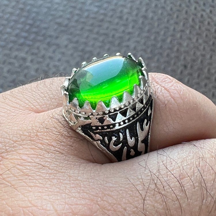 انگشتر یا علی یا حسین طرح عقیق سبز