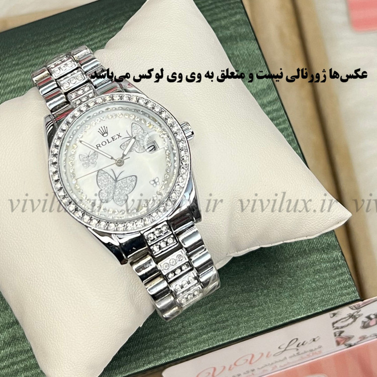 ساعت زنانه رولکس نگین دار پروانه استیل هدیه دخترانه