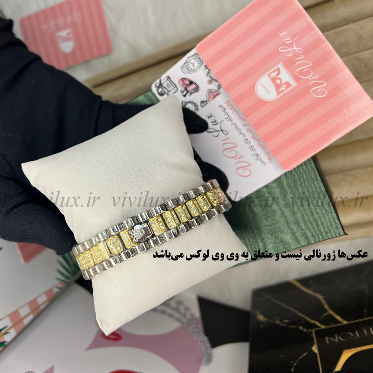 ساعت زنانه رولکس نگین دار قفل اصلی آبی مالتی کالر