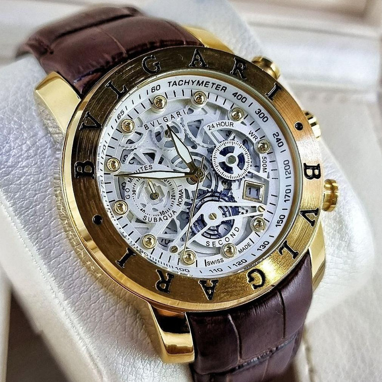 ساعت چهار موتوره بولگاری BVLGARI بند چرم کیفیت عالی AAA کد 02