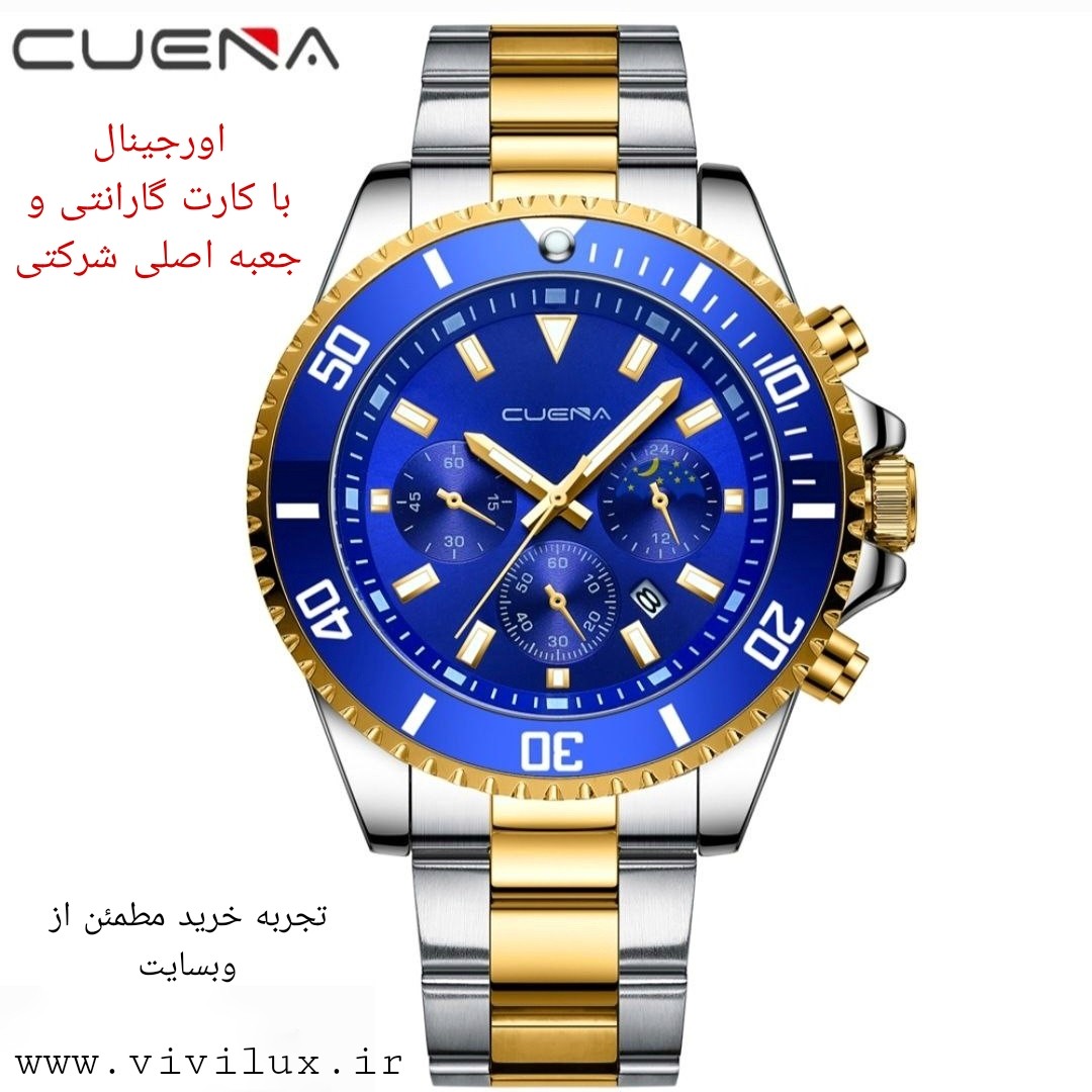 ساعت اورجینال مردانه گارانتی دار  زه چرخان برند CUENA با جعبه اصلی شرکتی ساعت ساب مارینر  آبی  اورجینال مردانه