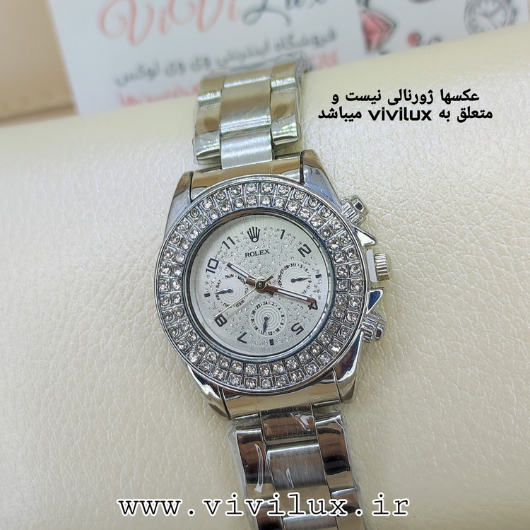 ساعت زنانه رولکس دور نگین نقره ای مجلسی شیک ROLEX