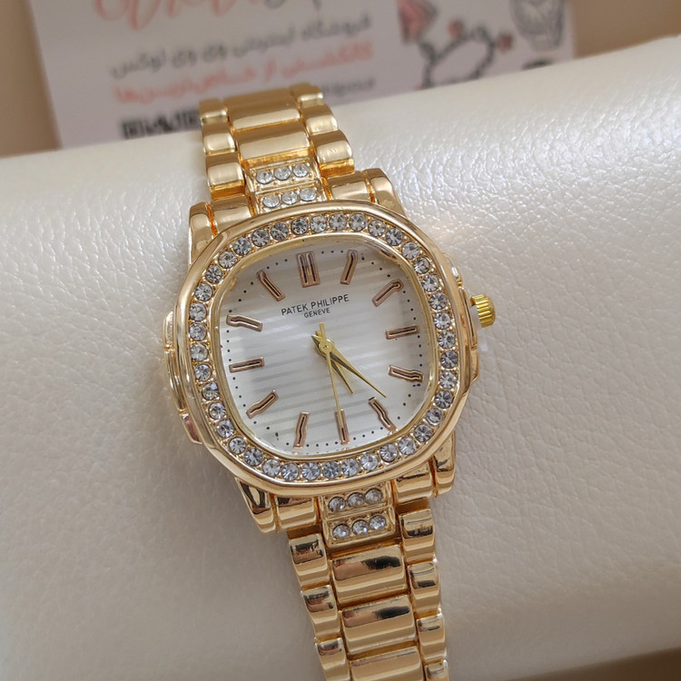 ساعت پتک فیلیپ شیشه تراش مجلسی زنانه کیفیت عالی patek philippe نقره ای و طلایی