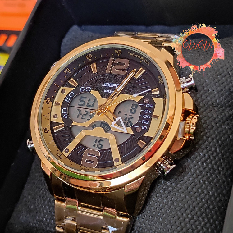 ساعت مچی مردانه اورجینال دو زمانه جوفاکس مدل رویال BLACK and GOLD سری SANDA جی فوکس