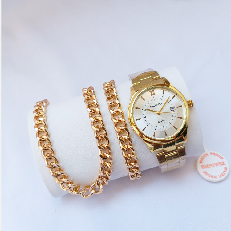 ساعت طلایی مردانه گردنبند دستبند
