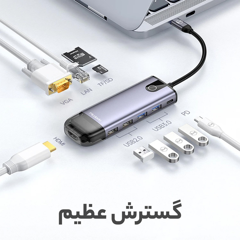 هاب 10 پورت USB-C مک دودو مدل HU-742