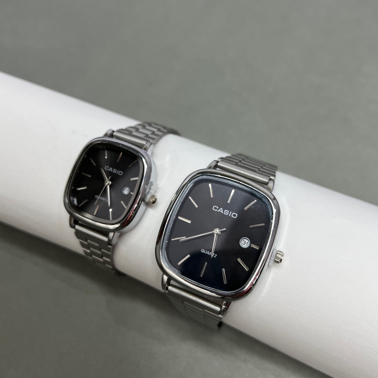 ساعت ست کاسیو اولدمانی نقره ای صفحه مشکی
