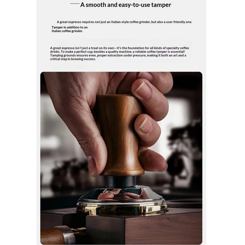 تمپر قهوه مدل 58mm wood handle شیار دار