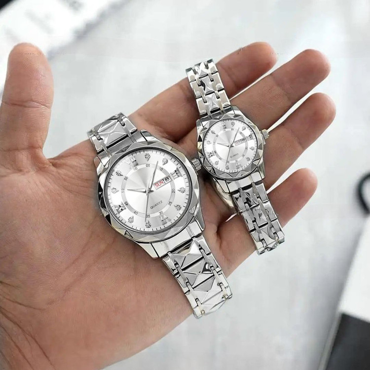 ست ساعت مچی عقربهای مدل کوارتز الماسی دو تقویم کد 103