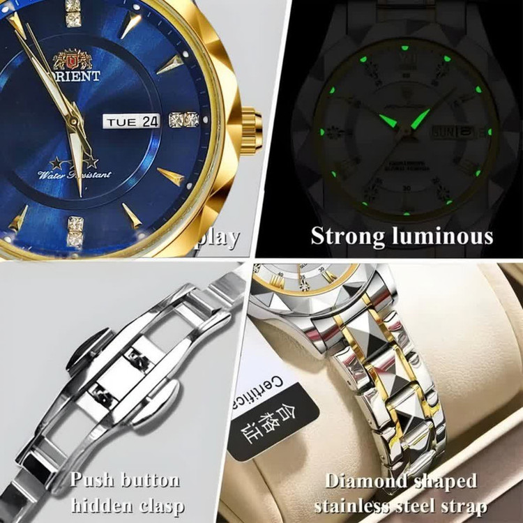 ساعت مچی عقربهای کوارتز مردانه مدل الماسی دو تقویم قفل مخفی کد 003