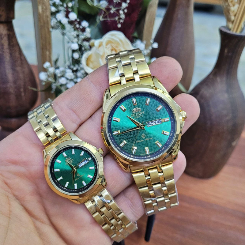 ست ساعت مچی عقربهای زنانه و مردانه مدل کوارتز دو تقویم کلاسیک کد 3